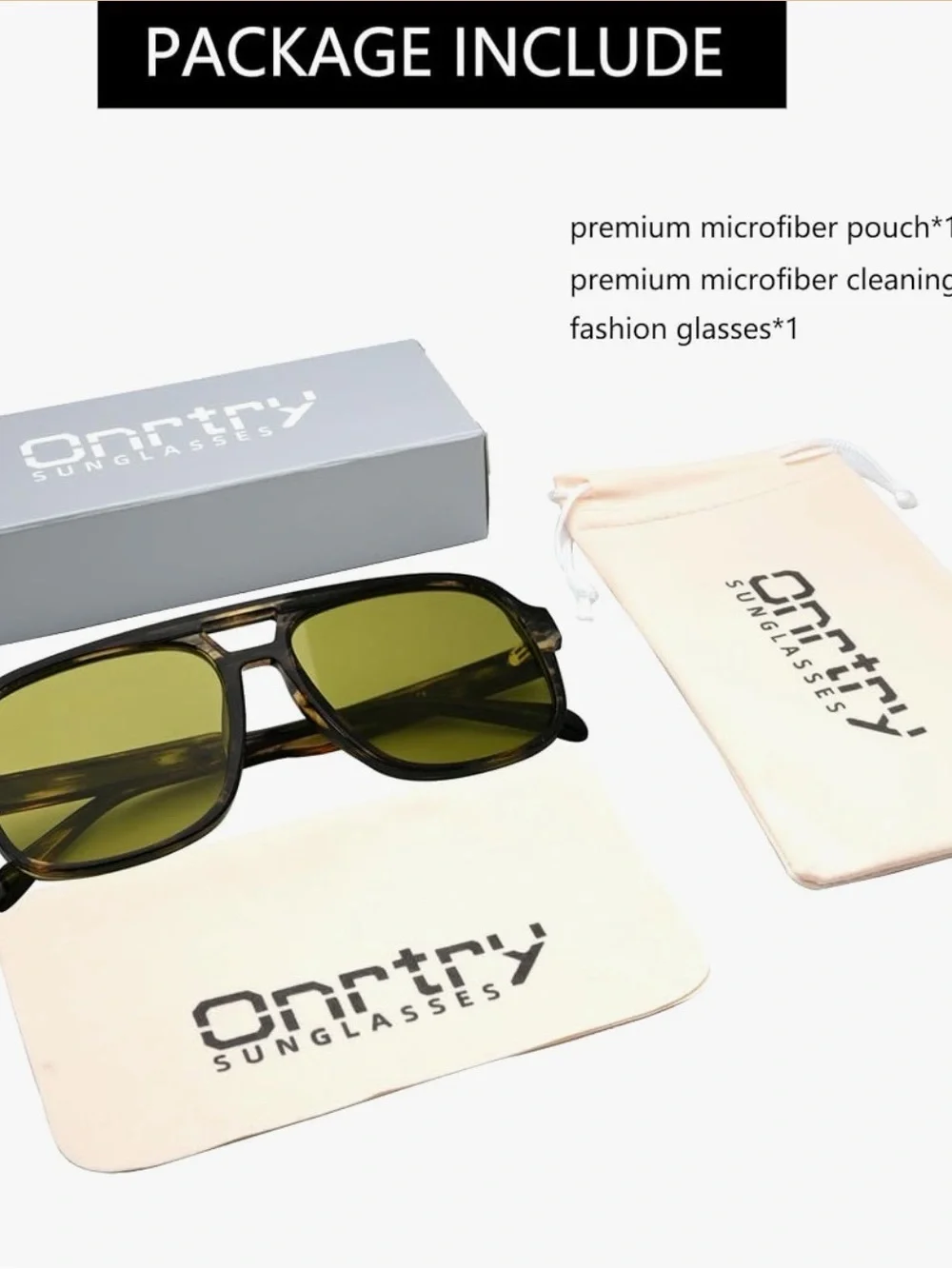 Retro Oversized Aviator Sunglasses -Vintage 70s Style Square Frame Yellow Lenses